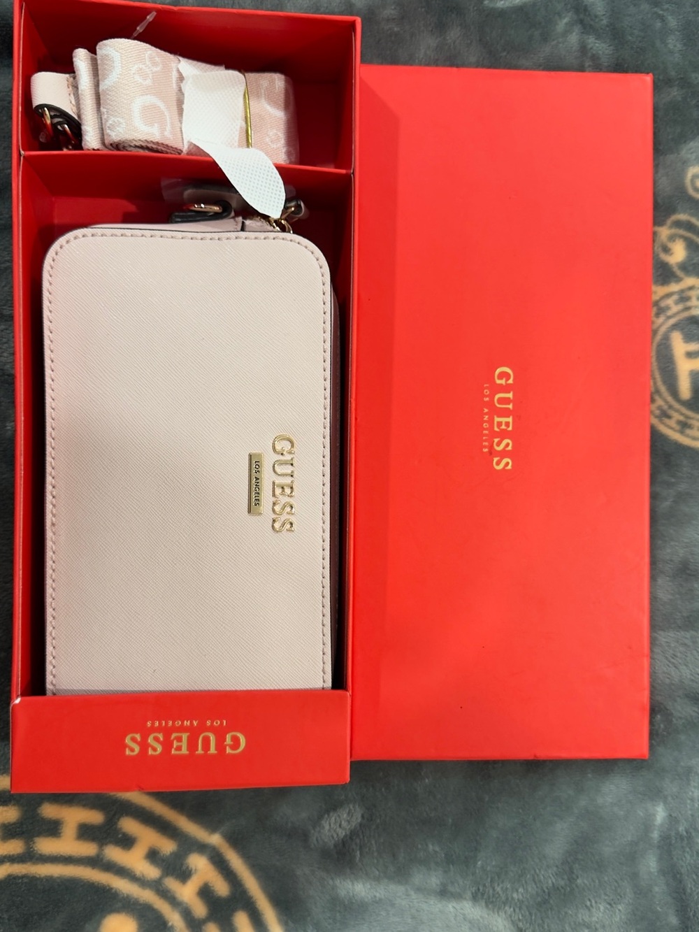 GUESS Pale Pink Zip-Around Wallet with Logo Strap
